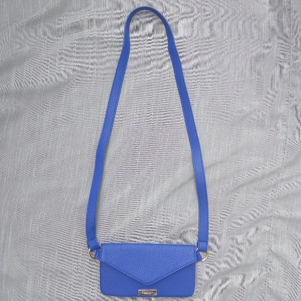 Escada Fragrances Bag Blue Indigo Pebbled Faux Leather Mini Shoulder Purse NWOT - Picture 2 of 8